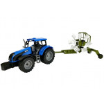 Traktor so zhrňovačom sena - modrý